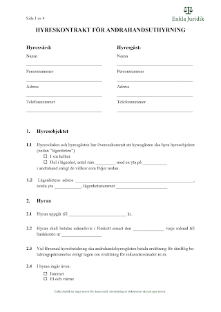Ladda ner gratis andrahandskontrakt och mallar för hyresavtal i andra hand